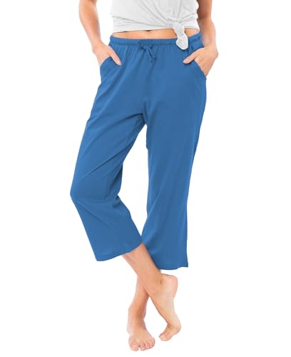 Image of Sexy Basics Women's 100% Cotton Lounge Pants | Capri Style Pajama Sleep Bottoms | Drawstring & Pockets |Multi-Packs & Colors