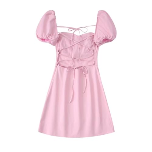 Women's Backless Sexy Strap Design Dress With Bubble Sleeves Fashion Dress Temperament Mini A-skirt