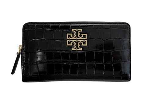 Tory Burch 145345 Britten Embossed Black With Gold Hardware Leather Women's Zip Continental Wallet
