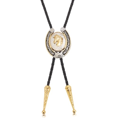 WEBEEDY Cravate Bolo Cravate de Cowboy Cravate de Mariage en Cuir Occidental Turquoise Bolo Tie Collier Cheval Doré Bolo Tie Pendentif Accessoires de Costume,...