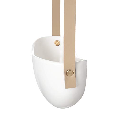 Mkono Ceramic Wall Planter 3 Tier Hanging Succulent Herb Planter For Indoor Plants, 7 Inch Half Moon Flower Pot With Leather Strap Modern Vertical Garden For Air Plants Live Or Faux Plants Home Decor #TOP4