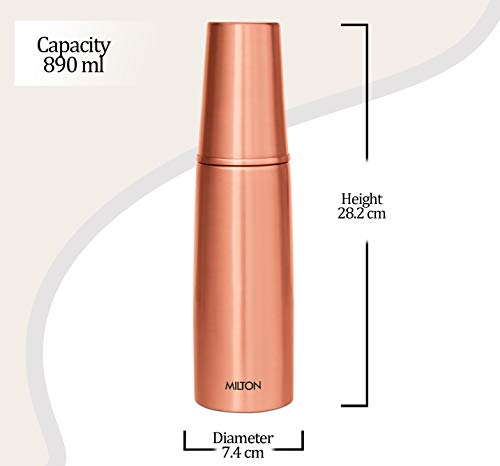 MILTON Copper Combo 1000 Bottle with Tumbler, 890 ml,Durable & Rust Proof Tamba Bottle with Glass for Drinking,100% Pure Copper, BPA Free, Leak Proof, Boosts Immunity
