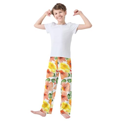 J JOYSAY Watercolor Poppy Leaves White Pajamas Pants Soft Long Pajama Bottoms Lounge Sleep Pants Size S-XL3