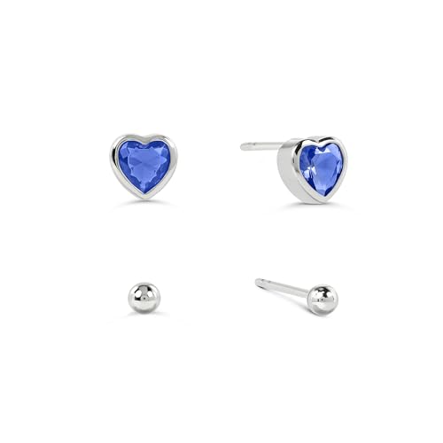 Image of Radley Women's Sterling Silver Plated Twinpack Sapphire Heart and Ball Stud Earrings