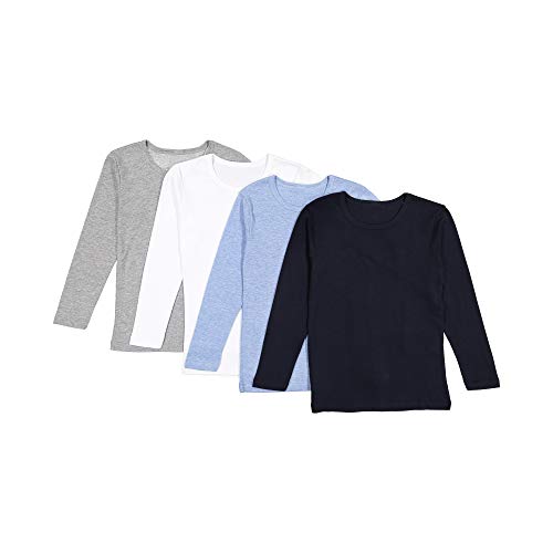 Brix Baby Toddler Boys  Long Sleeve - 4-Pack Cotton Tagless Tee Shirts. (5T, White, Navy, Chambray, Grey)