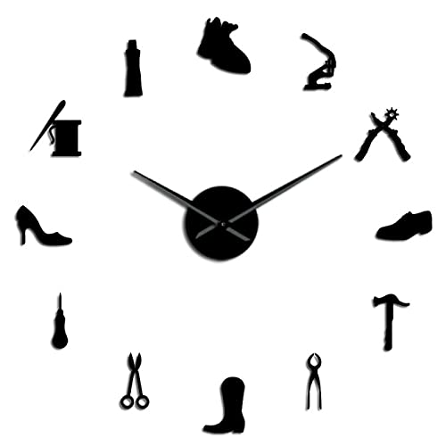 WBDWWTD Orologio da Parete Schema di Scarpe da Scarpa da calzolaio Professione Struttura per pareti Fai da Te Orologio da Parete Vintage Strumento Strumento Scheda Scarpe Adesiva Acrilico Specchio