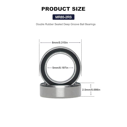 Image of 20 PCS MR85-RS Deep Groove Double Shielded Ball Bearings - 5x8x2.5mm Micro Bearings for 3D Printers, Electric Motors, Home Appliances, Garden Machiner (MR85)