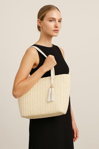 Image of YXILEE Straw Bags For Women | M Size Travel Straw Totes Bag Woven Summer Handmade Shoulder Bag Handbag