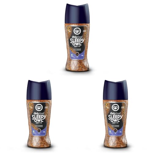 Image of Sleepy Owl Original 100% Arabica Instant Coffee | Freeze Dried Coffee Powder - 100g | Make Cafe Style Hot or Cold Coffee, black Coffee, Cappuccino, Latte at Home (Pack of 3)