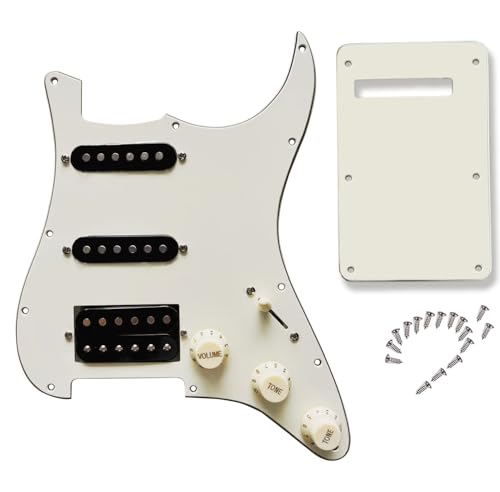 Prewired Electric Guitar Pick Guard Loaded SSH Pickups,3-ply Pickguard with Single Coil Humbucker Pickups with Alnico v Magnets 5-way Switch Control System for Fender Strat