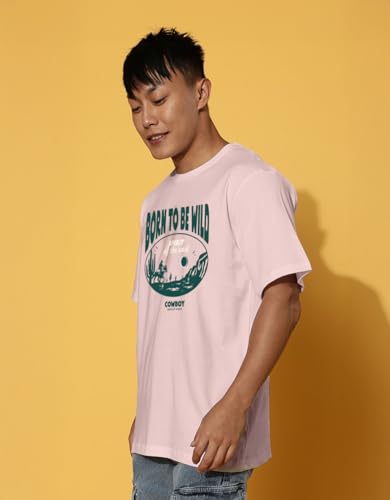 Image of Cotton Blend Oversized Loose Fit Drop Shoulder Graphic Printed Men's Half Sleeve T-Shirt (Sizes: S to 2XL)