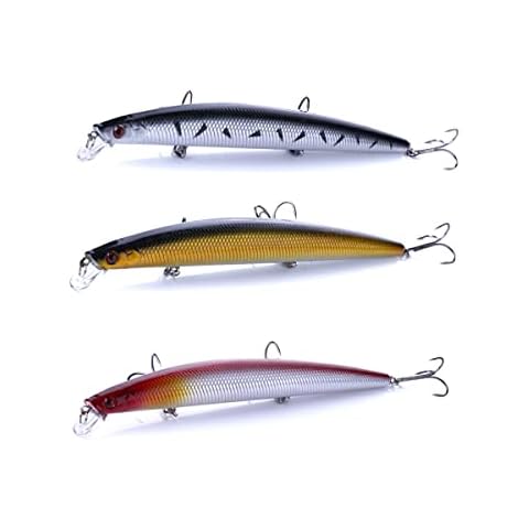 Huang Pingzhou Fishing Lures Kit Minnow Artificial Bait with Treble Hook Lifelike 3D Fishing Eyes Swimbait Fishing Tackles Topwater Baits for Bass Trout Saltwater/Freshwater (C 3PCS) Cover