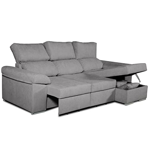 Tanuk Sofá Cama Chaiselongue Gris Perla DARG Derecha 3 Plazas. 235x148 CM. Tejido con Sistema ACUALINE. Asientos Extensibles y Arcón (Envío y Subida a Domicilio Incluidos)