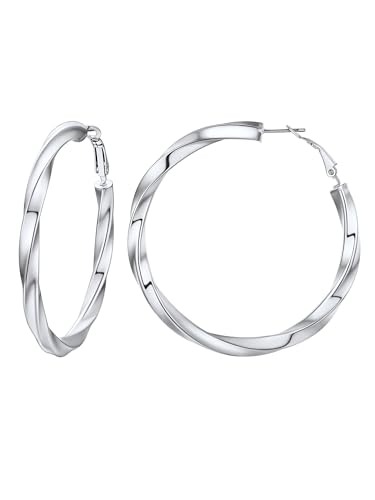 Image of Stainless Steel Chunky Hoop Earrings For Women, Minimalist and Chic, Black /Gold Plated, Round Hoops Earrings Hypoallergenic, Size: 30mm /40mm /60mm /80mm, Come with Box