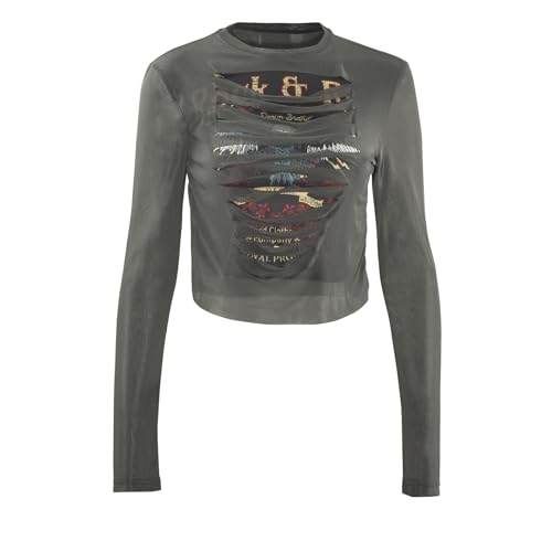 Women Sexy Sheer Mesh See Through Graphic Crop Top Long Sleeve Cut Out Tee Club Outfits2
