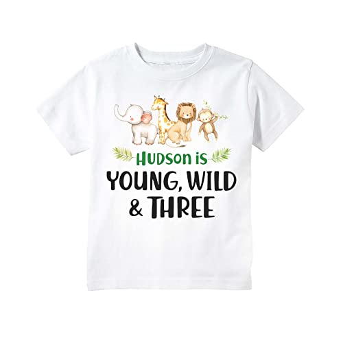 Jungle Animals Young Wild and Three Zoo Safari Theme 3rd Birthday personalized custom T-shirt for Boys