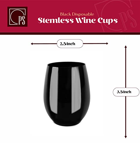 Posh Setting Plastic Stemless Wine Glasses - Disposable 12 Oz Black Plastic Wine Glasses 6-Pack - Shatterproof Outdoor Wine Cups - Elegant Bpa-Free Plastic Cocktail Wine Tumblers #TOP3