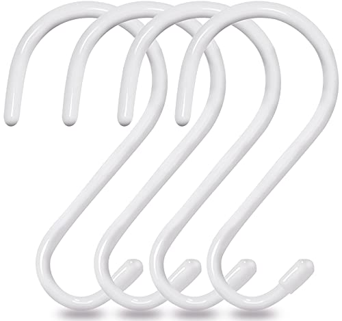 Mzekgxm Large Heavy Duty White S Hooks For Hanging, 6 Inch Non Slip Vinyl Coated Metal Closet S Hooks For Hanging Plants Outdoor Lights And Kitchen Pot Pan Cups Closet Towels Jeans Hats (4 Pack) #TOP14