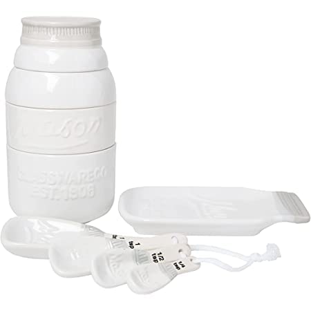 3-Piece Mason Jar Kitchen Ceramics - Adorable Mason Jar Cups & Kitchen Tools Set | Spoon Rest, Measuring Cups, Measuring Spoons | Dishwasher & Microwave Safe by Goodscious (White)