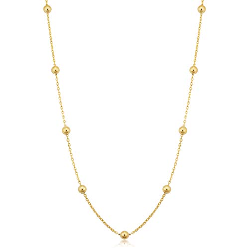 14k Yellow Gold Filled 4 mm Ball Station Satellite Necklace for Women (16, 18, 20, 24 or 30 inch)