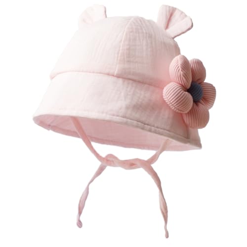 ffgguuiic Baby Sunhat with Flower Designing, Soft & Breathable Fisherman Hat Cotton Bucket Caps for Infant Boys Girls 0-24 Months Light Pink