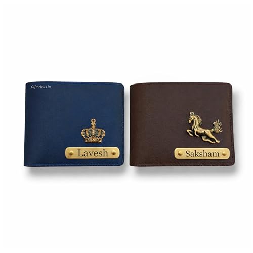 Image of Personalised Leather Wallet for Men | Bifold Men's Wallet Combo Set of 2 | Custom Name Engraved Wallet with Metal Charm | Slim Stylish Gift for Men