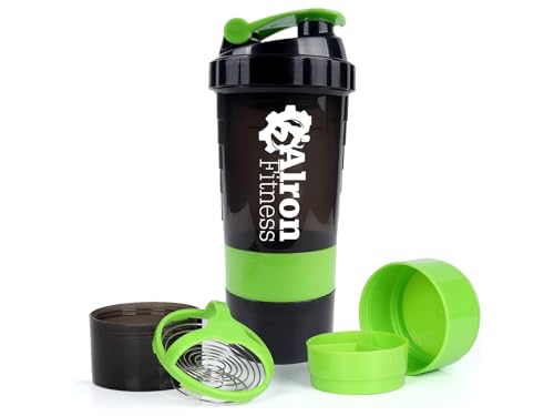 ALRON FITNESS AlronFitnesss Protein Shaker Bottle 500ml - Premium Gym Protein Shake Cup, Leak-Proof Flip Cap, Mixing Ball & Powder Storage, Perfect for Sports and Workout (16oz) (Green)