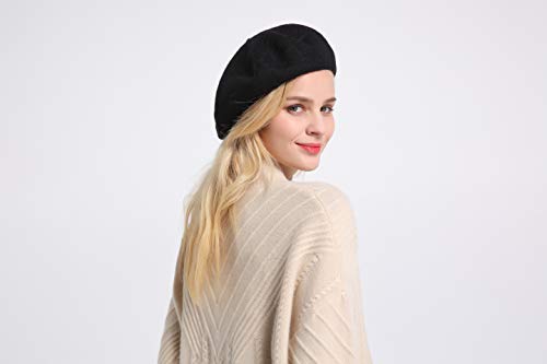 Zhwnsy Berets For Women Wool French Beanies Hat Solid Color Lightweight Casual(Black) #TOP2