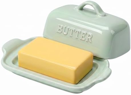 JSHKY Porzellan Butterdose mit Deckel für 250g Butterblöcke | Butterschale für Küchentheke, Butterplatte, ideales Geschenk zum Muttertag, zur Einweihung und zu Weihnachten