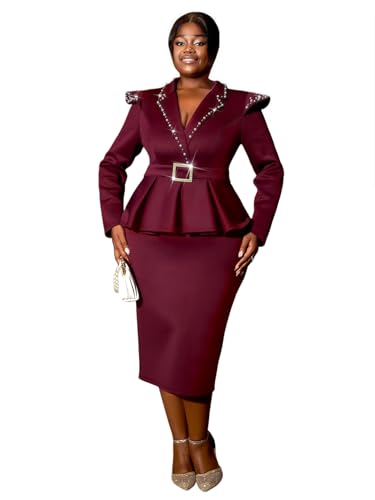 AOMEI Elegant Women's Peplum Bodycon Dress Luxury Pearl Lapel V