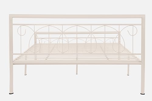 Image of Kovu Metal Queen Size Bed Without Storage | Wrought Iron Double Bed with Headboard & Footboard | Sturdy Powder Coated Platform Bed Queen Size Cot for BedroomLivingRoom Ivory (75x60)
