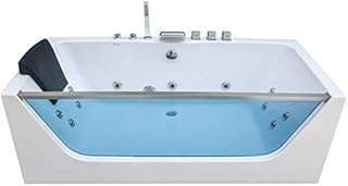 Empava 67 in. Acrylic Alcove Whirlpool Bathtub-Hydromassage Rectangular Jetted Soaking Tub with Center Drain-Waterfall Faucet, 67 Inch, White