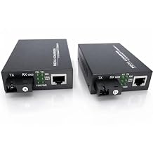 Elfcam - 1 Pair Gigabit Fiber Ethernet Converters 1000M/100M/10M, SFP Media Converter Included, Up to 20KM Distance on Single Mode SC Fiber Optic 1 RJ45 Port *1 RJ45 Port