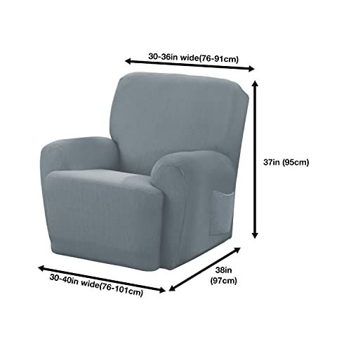 Gray Solid Recliner Sofa Covers (30"-36") Plush Stretch Couch Cover Chair Covers For Living Room Furniture Protector Pet Hair Resistant (4 Pieces-1 Back Cover, 1 Seat Cover And 2 Arm Covers) #TOP1