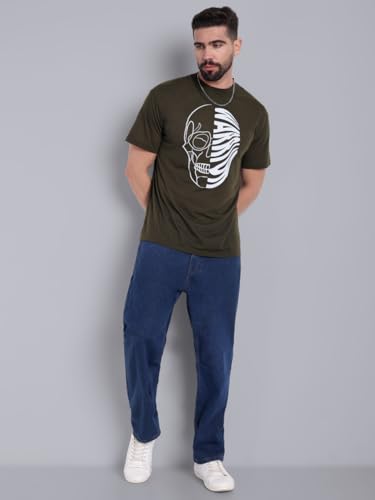 Image of Go Devil Men's Green 100% Polyester Printed T-Shirt | Half Sleeve, Regular Fit Casual Wear for Men