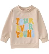 GLIGLITTR 4th Birthday Outfit Boy Girl Four Ever Young Birthday Sweatshirt 4 Years Old Kids Fourt...