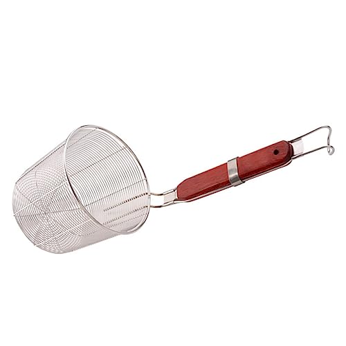 Cabilock Stainless Steel Pasta Basket with Wooden Handle Food Skimmer Sieve for and More Lightweight Easy to Use and Clean for Kitchen Tasks