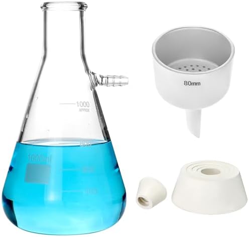 QWORK Buchner Funnel Kit, 1000ML Vacuum Flask with 80mm Funnel, Borosilicate Glass Heavy Wall Filtering Flask