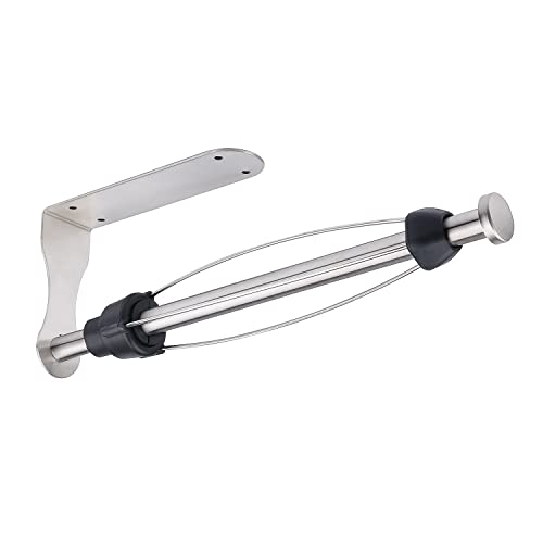 KEWUZY Porte-rouleau d'essuie-tout en acier inoxydable avec effet d'amortissement, utilisable à une main, sans perçage, auto-adhésif et percable, pour cuisine et salle de bain, argenté