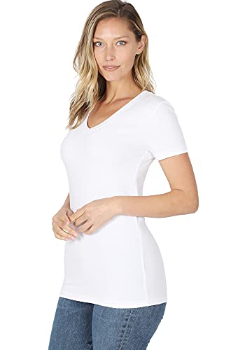 Zenana Basic Cotton V-Neck Short Sleeve White