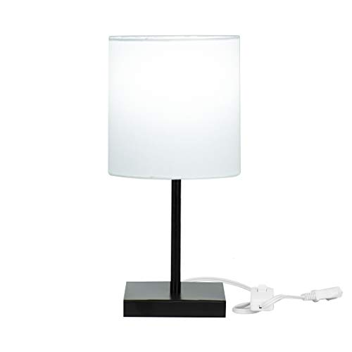 Abajur Eros Cilindrico Branco Base Toda Preta Quadrada