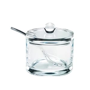J&M DESIGN Clear Acrylic Sugar Bowl With Lid And Spoon For Coffee Bar Accessories, Cereal Bowls, Tea, Kitchen Countertop Canisters & Baking – 8 oz Container Jar Dispenser Holder – Dishwasher Safe