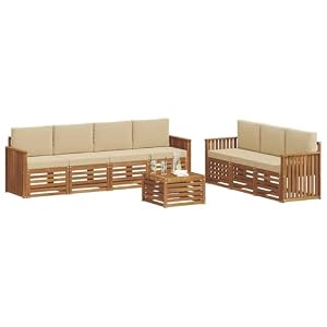 KTHLBRH Sofaset 8-teilig natur und beige Akazienholz massiv