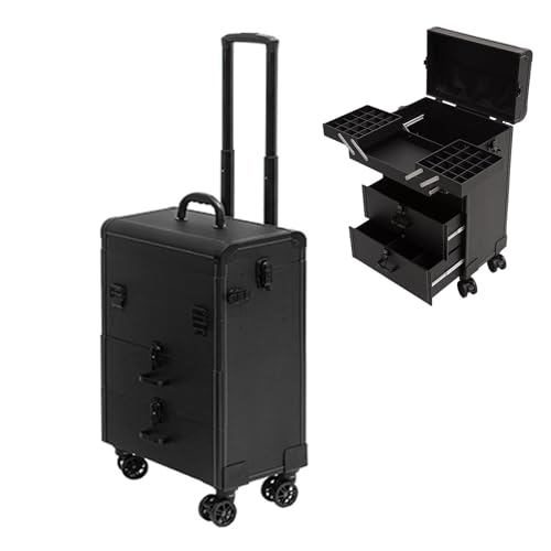 Valise de maquillage à roulettes dotée de 2 grands tiroirs pour un tri optimal