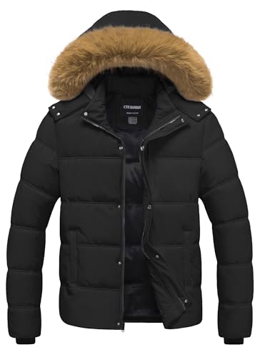 Image of Men's Puffer Jacket Winter Coat Puffy Parka with Fur Hood Waterproof & Windproof Shell Fleece lining 4 Pockets