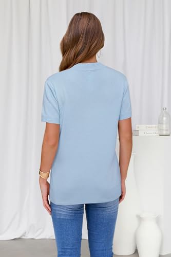 Image of Arach&Cloz Women's Lightweight Wool Blend Short Sleeve Sweater Top Business Casual