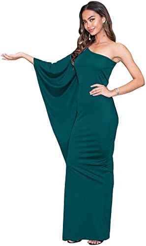 KOH KOH Plus Size Womens Long One Off The Shoulder Evening Cocktail Bridesmaid Wedding Party Tube Guest Summer Formal Flowy Elegant Sexy Gown Gowns Maxi Dress Dresses, Blue/Green Jade 3XL 22-24