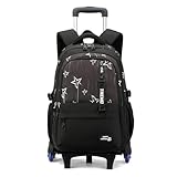 FANDARE 35L Mochila con Ruedas Desmontable 2-en-1 Bolsas Escolares estudiantes Maleta rolling 6 ruedas para portátil Equipaje de mano Daypacks mochila de viaje Estrella negra de cinco puntas