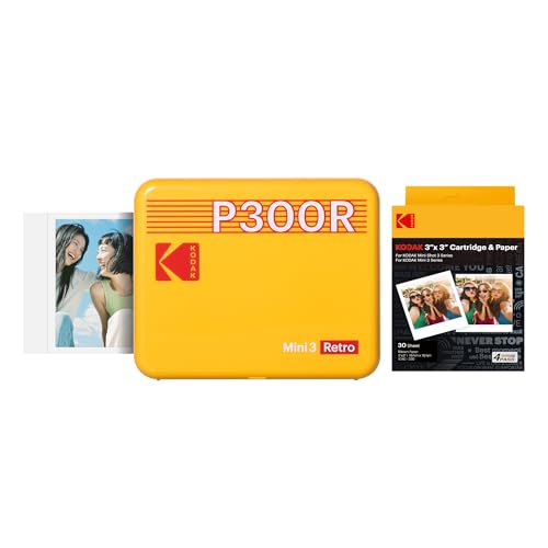 コダック KODAK Mini 3 レトロ 4PASS ポータブルフォトプリンター(7.6cmx7.6cm)+プリンター本体8枚入り+30枚バンドル、イエロー（Amazon）