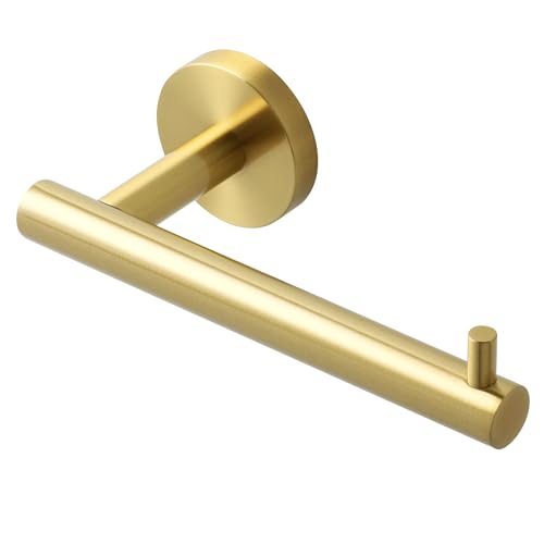 SAYAYO Toilet Roll Holder Wall Mounted Toilet Paper Holder SUS304 Stainless Steel for Bathroom Kitchen Loo Tissue Roll Holder Round Base Style Brushed Gold EGYT6130-G